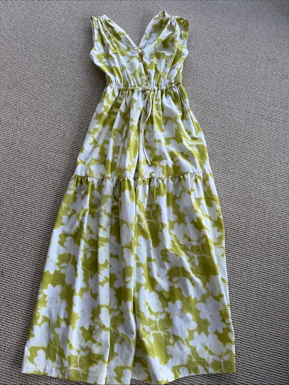 Calvin Klein White and Lime Floral Sleeveless Maxi Dress